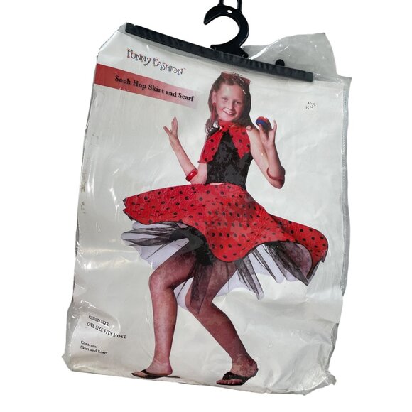 Funny Fashion Child Sock Hop Skirt and Scarf One Size Red Black Polka Dot NEW - Picture 2 of 7